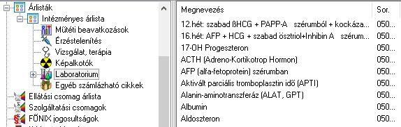 A Labor kérések rögzítésnek további feltétele a laboratóriumi árlista kiépítése, amely szintén a Manager programban történik (csak