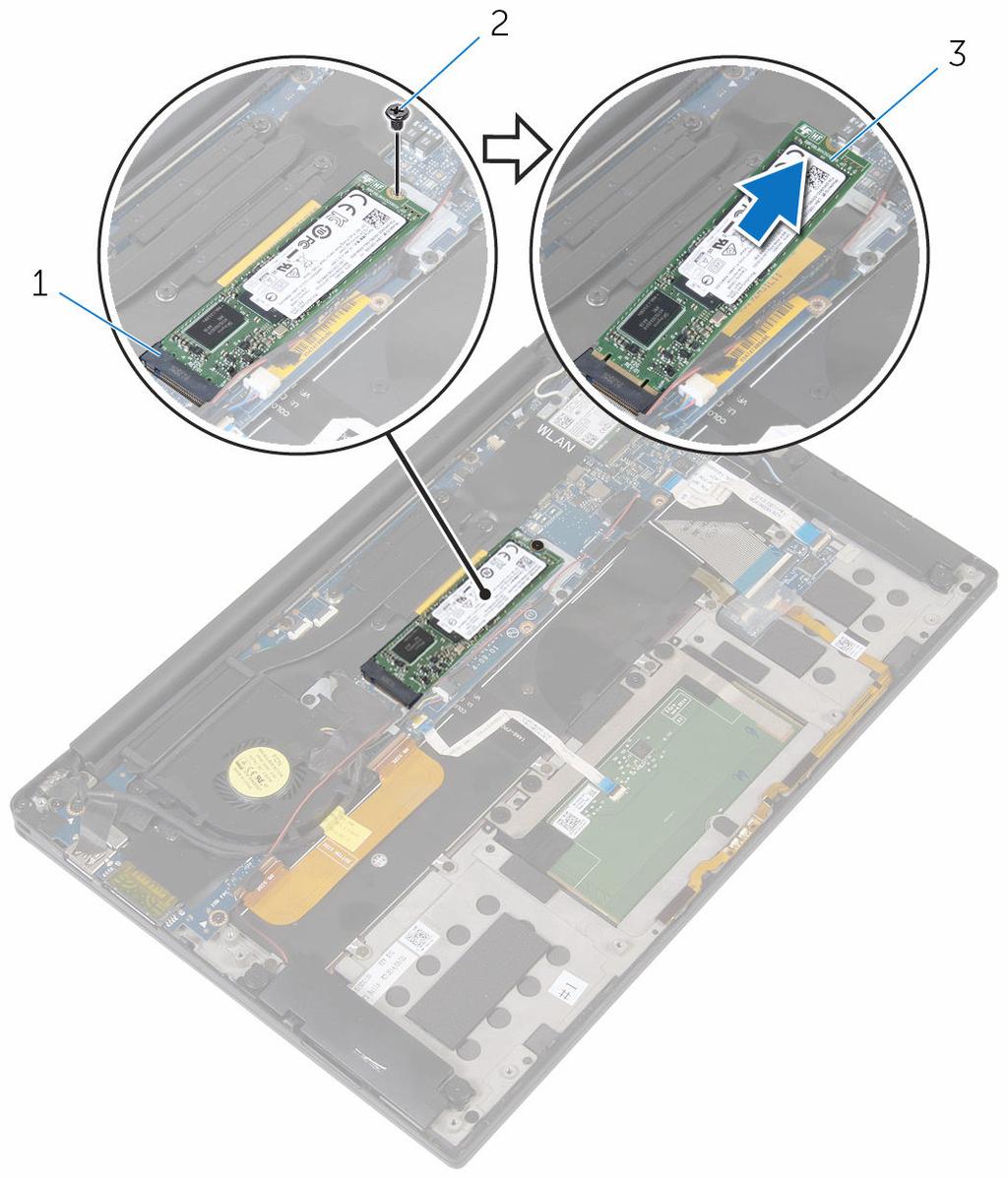 2 Slide and remove the solid-state drive from the solid-state drive