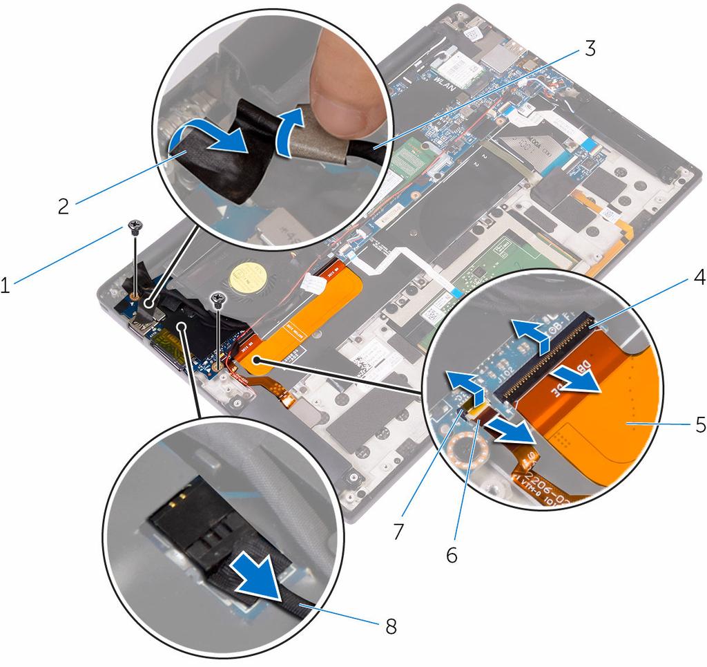 5 Open the latch and disconnect the fingerprint-reader cable (optional) from the I/O board. 1 M1.