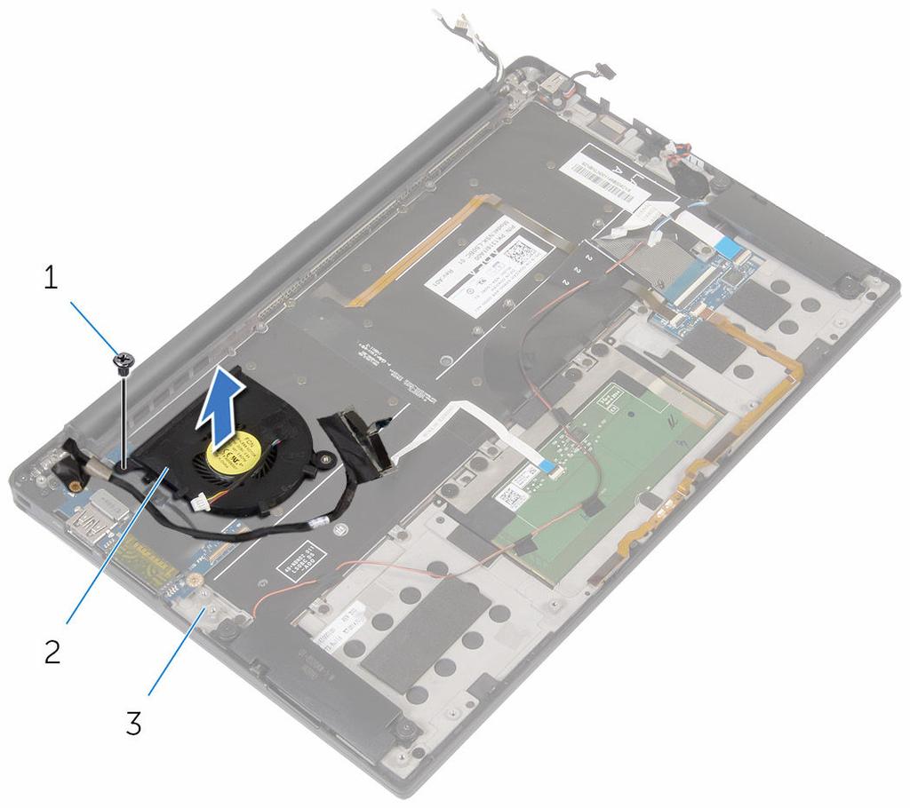 4 Lift the fan, along with its cable, off the palm-rest