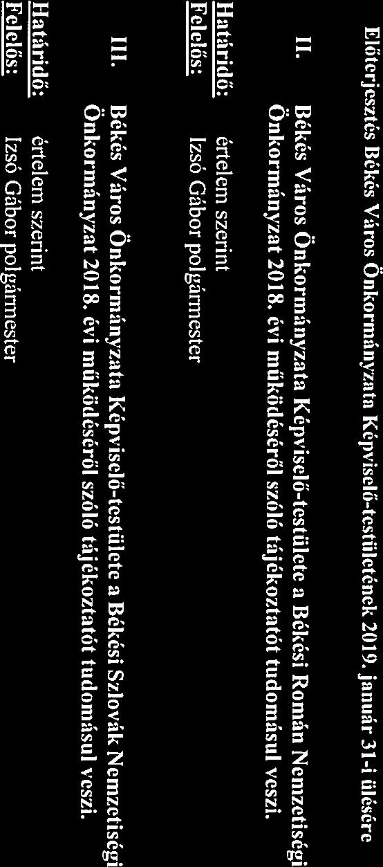 Előterjesztés Békés Város Önkormányzt Képviselö-testüktének 2019. jnuár 31-i ülésére II.