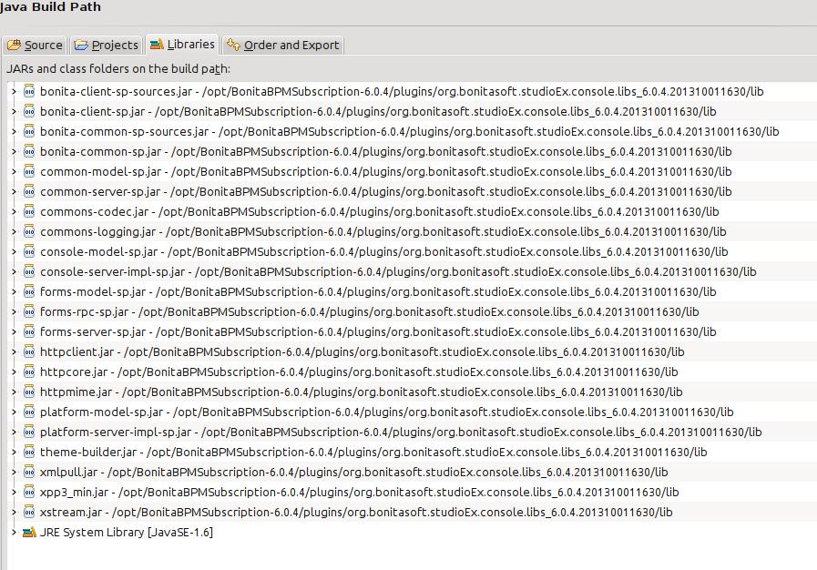 A Bonita 6. API használata 7-5. Programlista: Az LDAPSynchronizer futtatását végz shell script 1 #!/ bin / sh 2 for j a r in $ ( l s l i b / *.