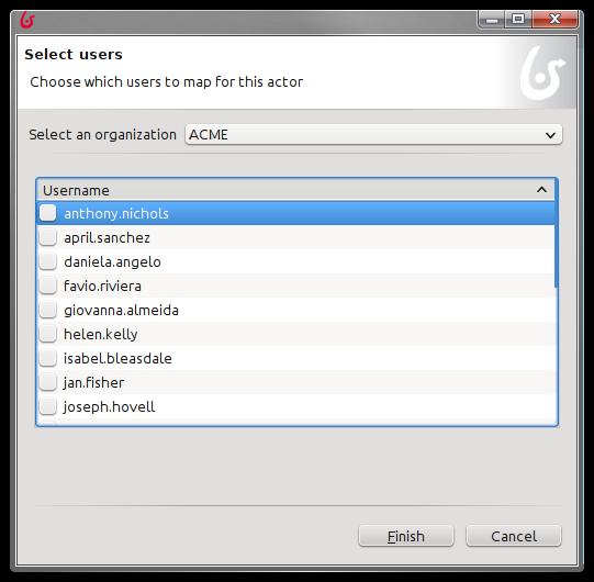 Task és Actor 2.15. ábra. Mely userek tartoznak ebbe az ACTOR-ba A 2.15. ábra ablaka a 2.13. ábrán lév Users... gombra bukkan fel.