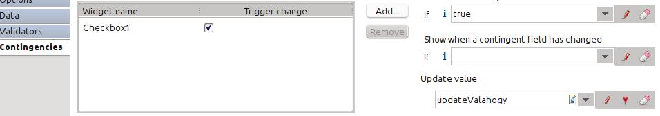 A Form designer használata 3.83. ábra. Az a mez Contingencies beállítás A feladat legyen ez: ˆ Amikor a checkbox=false, akkor a c mez nem látszik és az a=7777.