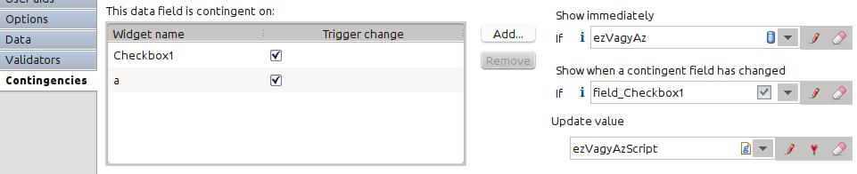 A Form designer használata a eld_checkbox1, ezt kell használnunk a scriptben és nem a mögötte lév ezvagyaz változót, hiszen az csak egy szerver oldali m veletnél fog beállni, egy lefutott action