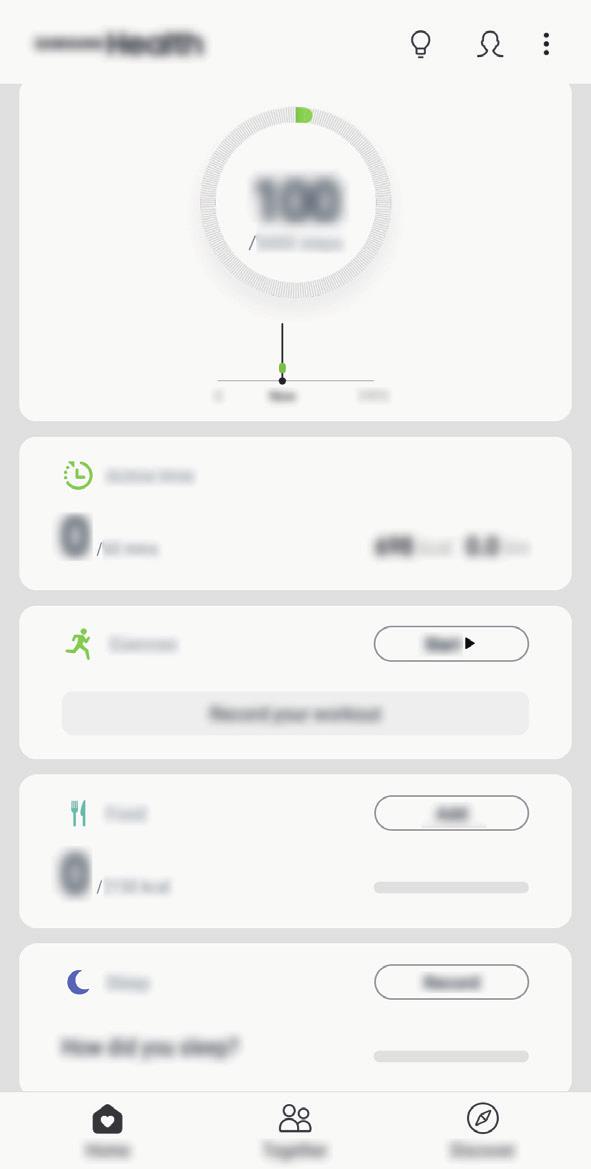 Alkalmazások és funkciók A Samsung Health használata Indítsa el a Samsung Health alkalmazást.