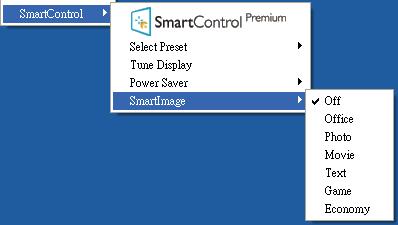 3. Képoptimalizálás SmartControl Premium Ha kiválasztják, - Hierarchikus menüben mutatja a mentett beállításokat, amelyek azonnal használhatók.