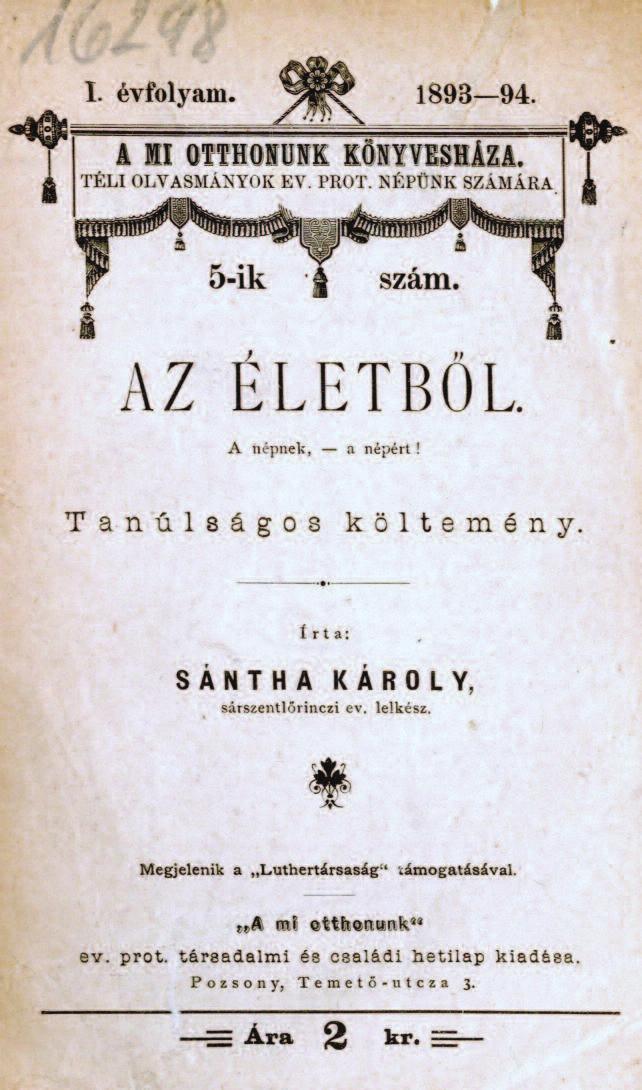 Egy ko ri gyü le ke ze té nek mai pres bi té ri u ma a száz het ven öt éve szü le tett pap köl tő irán ti tisz te le té nek je lé ül a 2015. évet Sánt ha Ká roly-em lék év nek nyil vá ní tot ta.