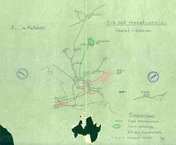 ÖSSZHADERŐNEMI PARANCSNOKSÁG SZAKMAI-TUDOMÁNYOS FOLYÓIRATA 101 2. térkép. Az 1 4. századok menetvonala 1938. október 9 14. között. Zölddel az 1. szd., pirossal az Iván t. fhdgy. vezette 2 4.