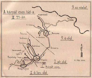 112 ÖSSZHADERŐNEMI PARANCSNOKSÁG SZAKMAI-TUDOMÁNYOS FOLYÓIRATA A Kárpát-csoport előretörése 1939. március 23-án (Osztovics: i. m. 54. o.) dából.