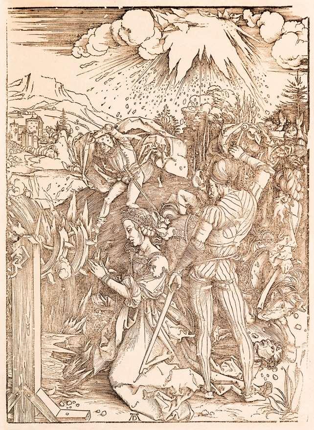 146. Albrecht Dürer (Nürnberg, 1471 Nürnberg, 1528) Szent Katalin mártíromsága Fametszet, papír 414 X 304