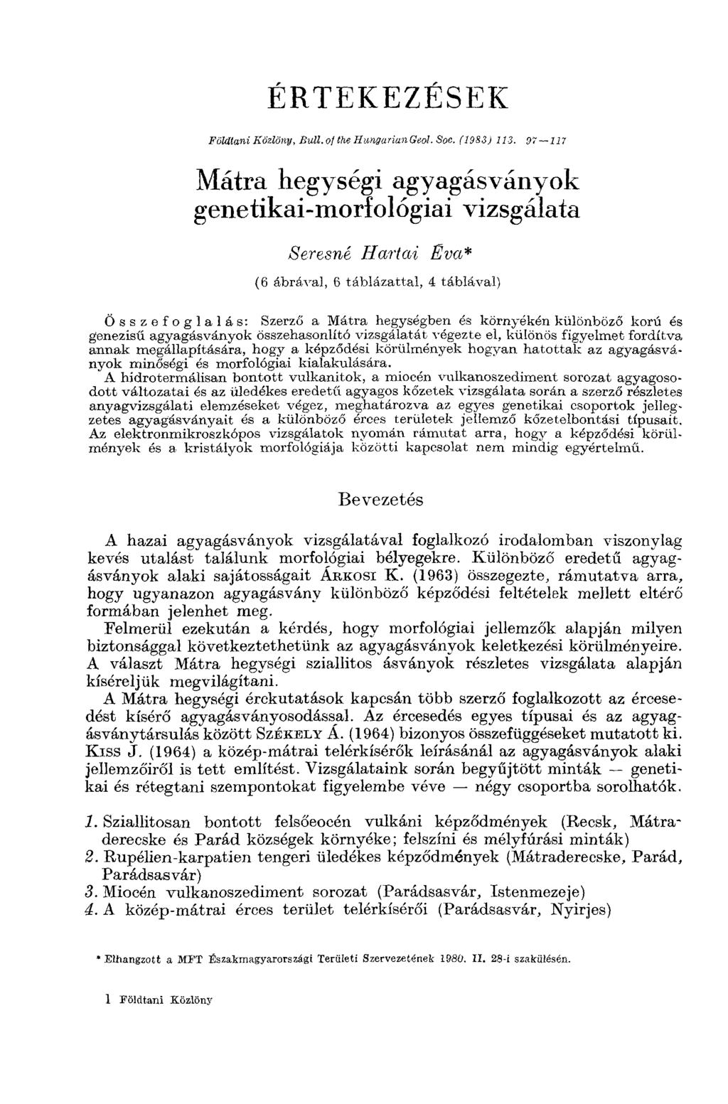 ÉRTEKEZÉSEK Földtani Közlöny, Bull. ol the Hungarian Geo!. Soc. (19S3J из.