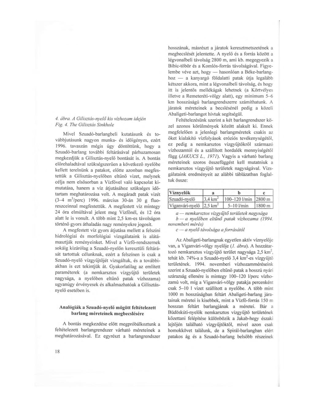 4. ábra. A Gilisztás-nyelő kis vízhozam idején Fig. 4. The G i liszt ás Sinkhole Mivel Szuadó-barlangbeli kutatásunk és továbbjutásunk nagyon munka- és időigényes, ezért 1996.