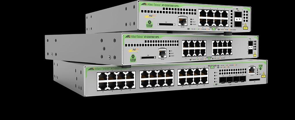 GS970M Layer3 managed gigabit switch Model Fixed Ports SFP Ports PoE+ Ports GS970M/10 8 x 10/100/1000T 2 x