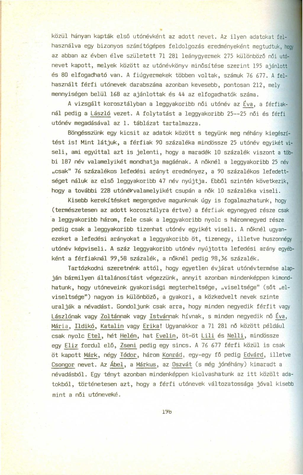 közül hányan kapták első utónévként az adott nevet.