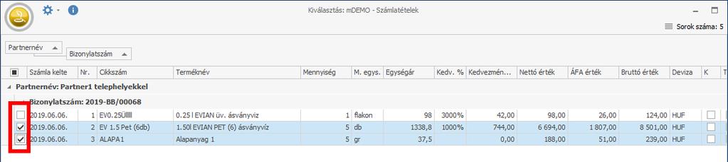 A számlatétel import ablakon mostantól pipákkal jelölhetők a módosítani/jóváírni kívánt sorok: Változás: A Conto felhasználóhoz rendelt NAV Online