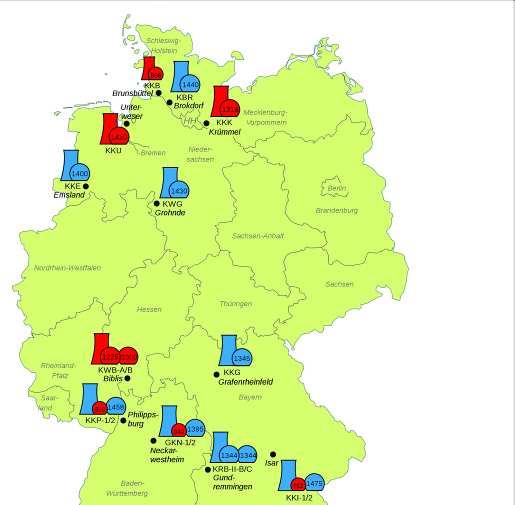 Fukushima politikai hatásai Németország: 2011 elején 17 atomerımővi blokk