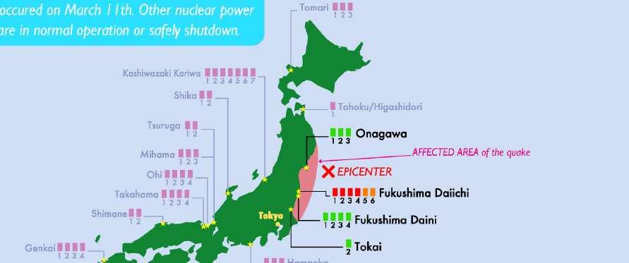 A földrengés által érintett atomerımővek Onagawa 3 BWR blokk (524 MW, 825 MW, 825 MW) Automatikusan