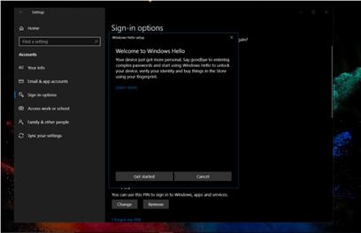 A lépések végrehajtása után hozzáférhetővé válnak a Windows Hello zárolt beállításai. e.