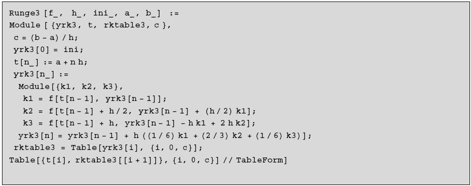 Ehhez a Mathematica két újjabb eljárása, a Runge3 és a Runge3graf használható, melyek segítségével