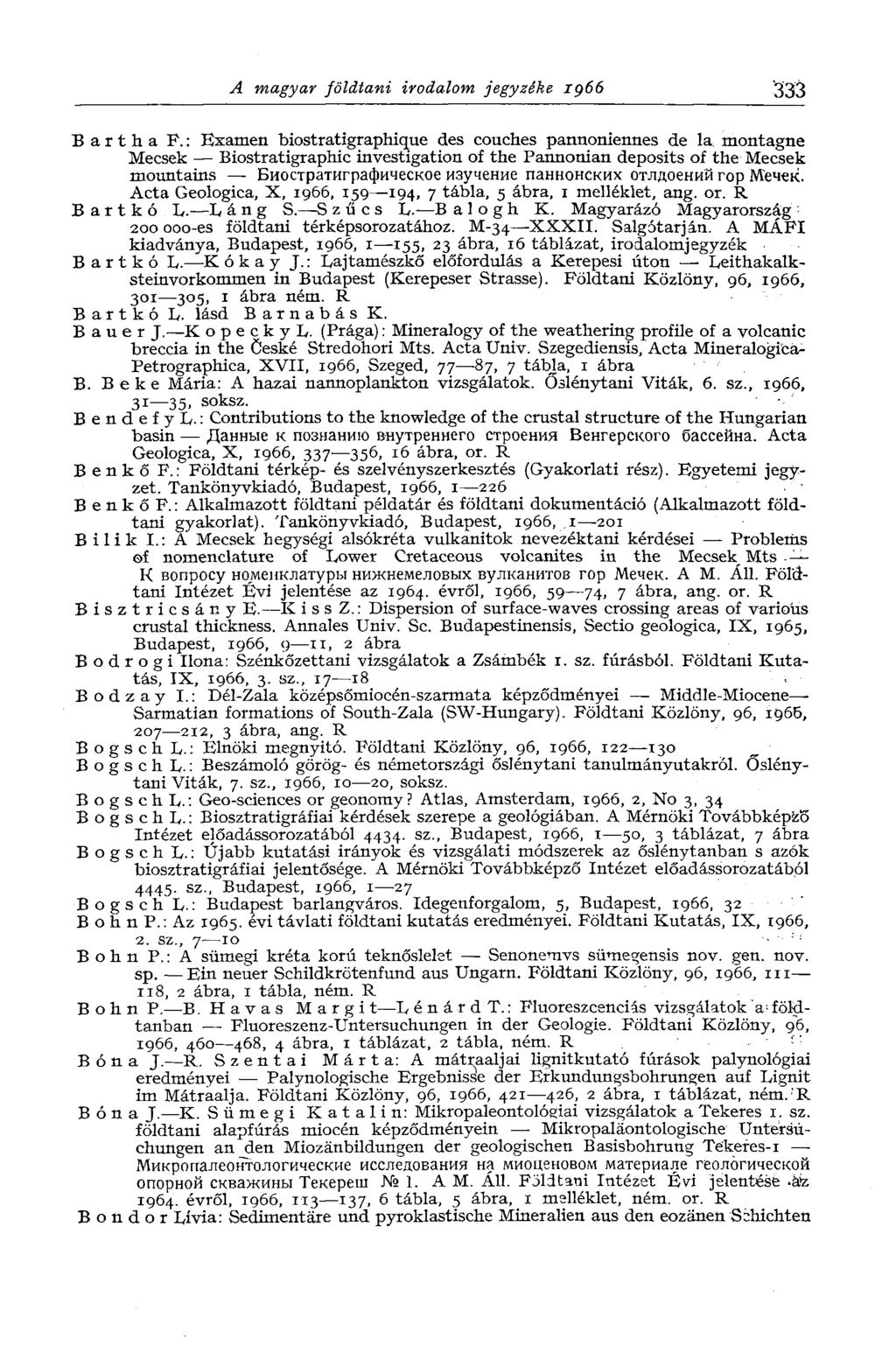 A magyar földtani irodalom jegyzéke iç66 333 В a r t h a F.