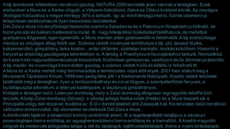 Forrás: HVS kistérségi HVI, helyi érintettek, KSH, HVS adatbázis 10 A térség környezeti állapota 1/2 A táj természeti értékekben rendkívül gazdag. NATURA 2000 területek jelen vannak a térségben.