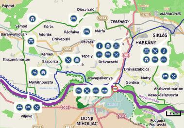 It passes through the following villages: Barcs, Drávatamási, Drávasztára, Drávagárdony, Kastélyosdomb, Potony, Tótújfalu, Felsőszentmárton.