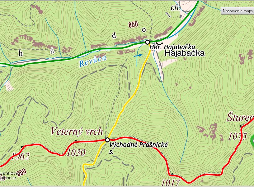Az útvonal V. szakasza (sárga turistaösvény): Horná Hajabačka (750) Východné Prašnické s.