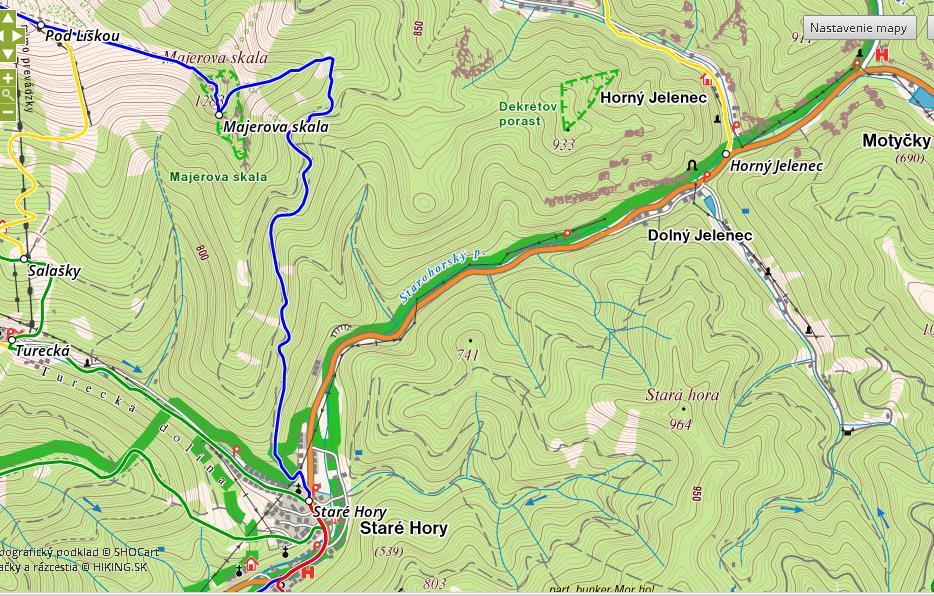-a szakasz hossza (dľžka trasy) 4,3 km -fel (hore) 0 m, -le (dole) 120 m, -idő (čas,