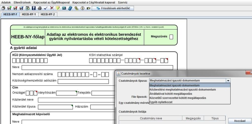 Nyilvántartásba vétel HEEB-NY A nyilvántartásba