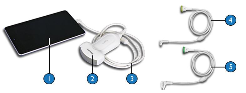 Rendszerbeállítások A rendszer áttekintése A rendszer részegységei 1 Androidos eszköz 2 Transzducer 3 USB-transzducerkábel (1,25 m (4 láb)). Csak illusztrációs célból, nem rendelhető.