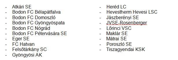 246/2018-2019.sz. VB. határozat: A Versenybizottság a sportszervezetektől érkezett nevezési anyagok alapján az alábbi csapatok nevezését fogadja el a 2018/2019.