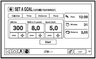 BEÁLLÍTOTT CÉL-EDZÉSPROGRAM ALKALMAZÁSA - SET-A-GOAL WORKOUT 1.Helyezze be a kulcsot a konzolba. Nézze az ÁRAMELLÁTÁS BEKAPCSOLÁSA címszó alatt a 16. oldalon. 2. Válassza ki a főmenüt. Nézze a 2.