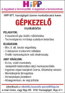 +36-70/375-7870 (Gála1 Kft) Pellet Produkt Kft keres petőházi telephelyére azonnali kezdéssel gépkezelő munkatársat. Pályakezdők jelentkezését is várjuk!