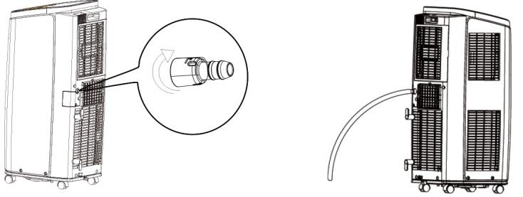 2. A kondenzvíz leengedése a készülék közepén lévő lefolyón keresztül A kondenzvizet (14 mm belső átmérőjű) tömlő csatlakoztatásával is le lehet engedni, ami nem része a csomagnak.