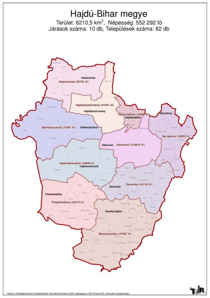 Hajdú-Bihar megye 20 város 1 megyei jogú város 11 nagyközség 50 község 1 megyei