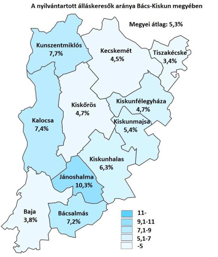 A megyei munkanélküliség jellemzői A nyilvántartott álláskeresők arányának alakulása (a gazdaságilag aktív népesség %-ában) Járás A nyilvántartott álláskeresők aránya, % a/ 2018 2018 2017 július