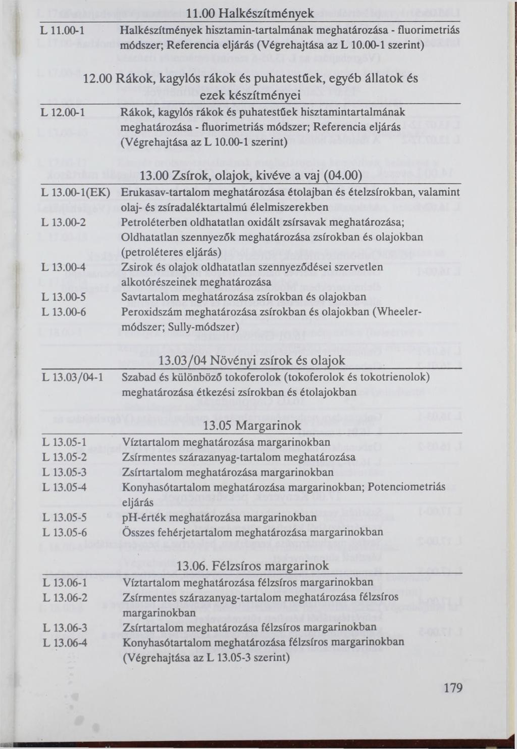 á L 11.00-1 11.00 Halkészítmények Halkészítmények hisztamin-tartalmának meghatározása - fluorimetriás módszer; Referencia eljárás (Végrehajtása az L 10.00-1 12.