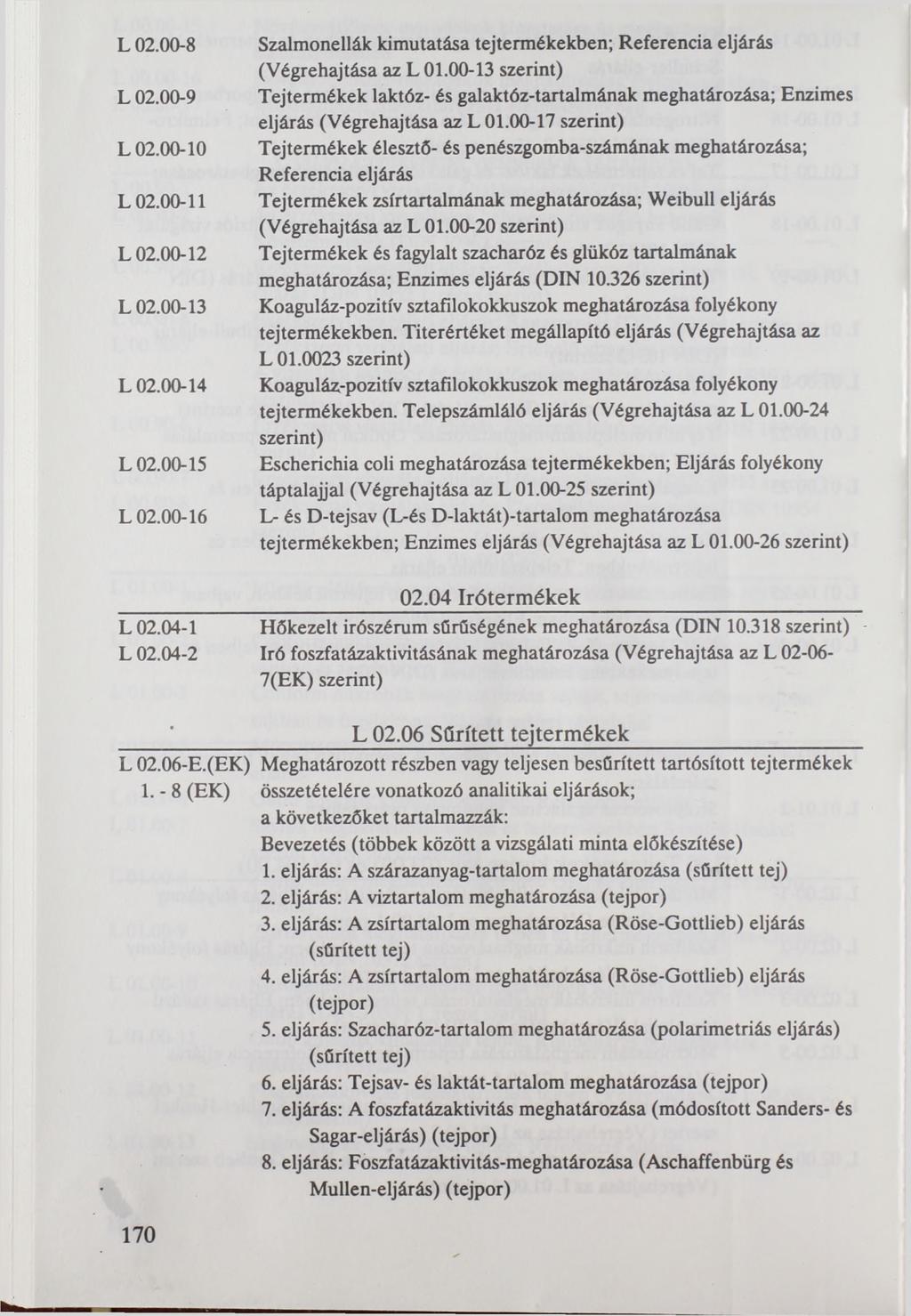 L 02.00-8 L 02.00-9 L 02.00-10 L 02.00-11 L 02.00-12 L 02.00-13 L 02.00-14 L 02.00-15 L 02.00-16 Szalmonellák kimutatása tejtermékekben; Referencia eljárás (Végrehajtása az L 01.