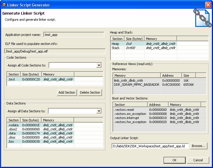 SDK projekt beállítások Linker script létrehozása: Projekt tulajdonságai Generate Linker Script A heap és a verem szekciók beállítása (méret, memória) A kód