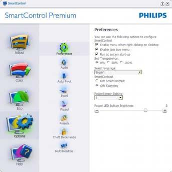 Options (Lehetőségek) >Preferences (Preferenciák) - Csak akkor aktív, ha kiválasztja a Preferences (Preferenciák) elemet az Options (Lehetőségek) legördülő menüben.