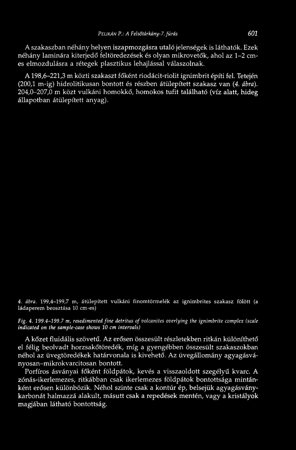 A 198,6-221,3 m közti szakaszt főként riodácit-riolit ignimbrit építi fel. Tetején (200,1 m-ig) hidrolitikusan bontott és részben átülepített szakasz van (4. ábra).