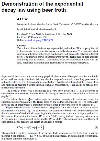 law using beer froth (Eur. J. Phys.