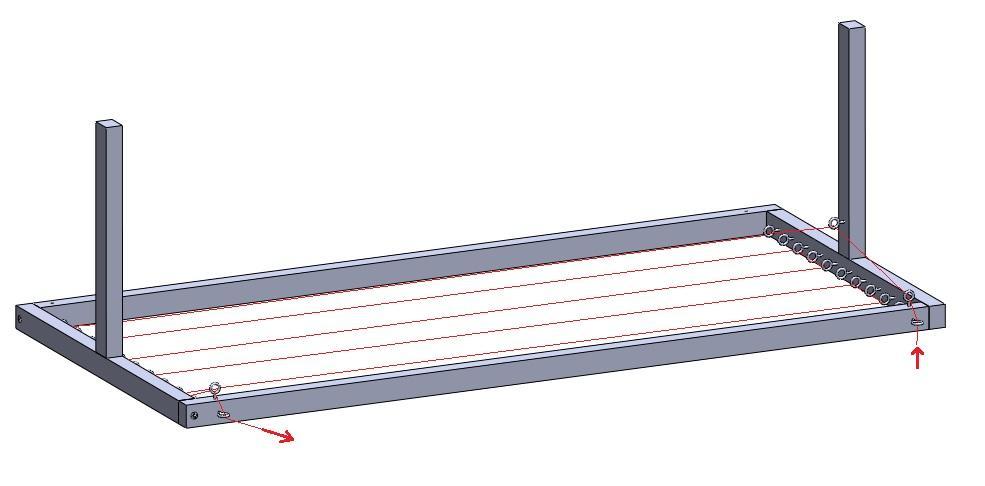 A magass{g {llíthatós{ga érdekében tov{bbi két sz{rat kapott a keret, amiket 20 cm-esre terveztem, hogy a magass{g kellő mértékben {llítható legyen.