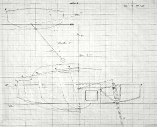 Fotó: Fa Nándor Fa Nándor szabadkézi tervrajza / Freehand draft by Nándor Fa sarkában egy félig elrohadt finn dingi, ami már vi rág - ágyásnak jobb lett volna, mint hajónak, de én ebben az öreg,