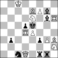 16 Dombro-Lačný- és Zagorujko-téma A30 Labai Zoltán & Anatolij Szleszarenko Cyclone 2000. #2 11+9 Megoldás: 1. e1? [2. xd5#] 1... xe4 2. h5#, 1...dxe4 2. a5#, 1... xe1 2. xf3#, de 1... e2!; 1. d7? [2. g4# (A)] 1.