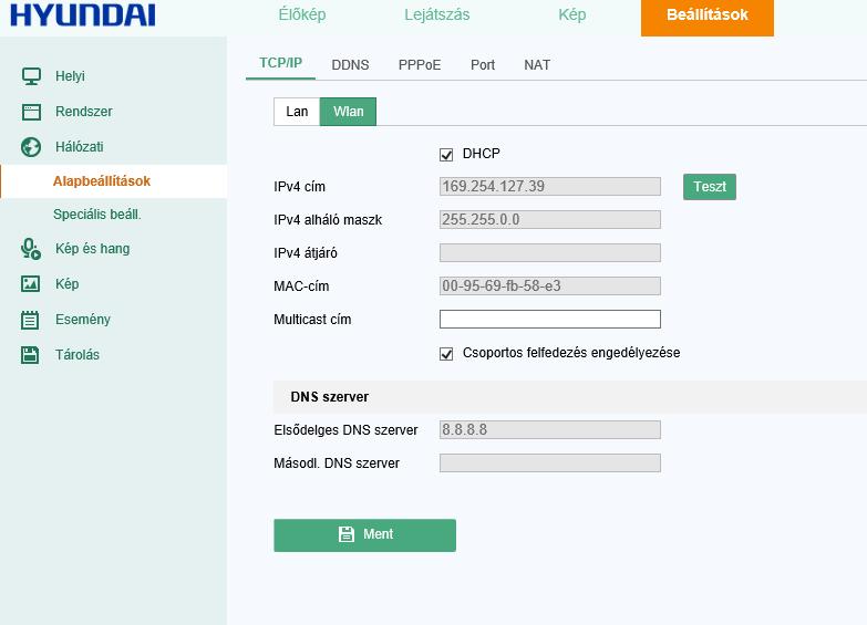 4. Alapértelmezetten WIFI üzemmódban DHCP alapján automatikusan kapja meg az IP címet.