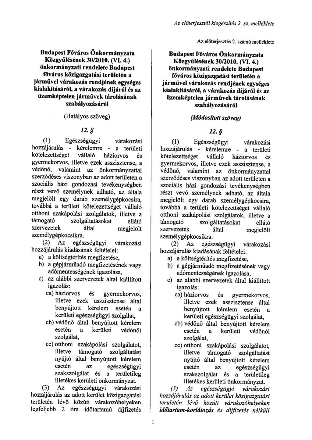 Az előterjesztői kiegészítés 2. sz. melléklete Az előterjesztés 2. számú melléklete Budapest Főváros Önkormányzata Közgyűlésének 30/200. (VI. 4.