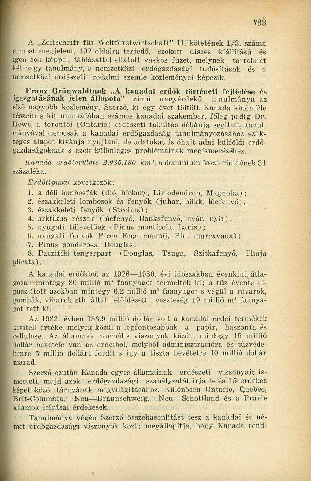 A Zeitschrift für Weltforstwirtschaft" II. kötetének 1/3.