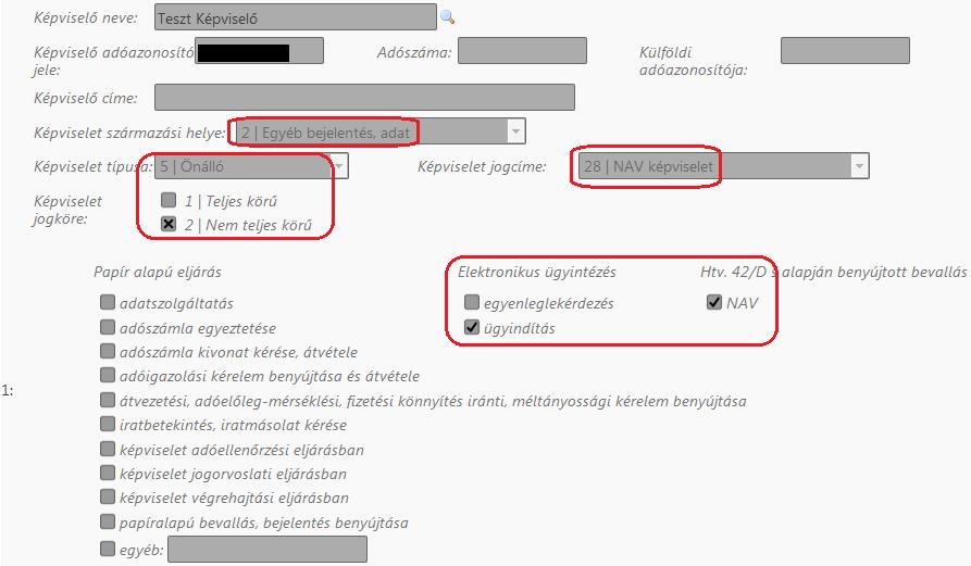 A 28 NAV képviselet jogcím a felületről nem választható ki, csak ilyen esetben kerül beállításra.